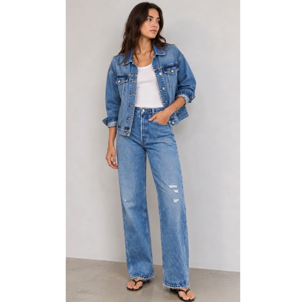 LEVIS X RE/DONE High Rise Straight Leg Jeans Blue Distressed Button Fly Size 24